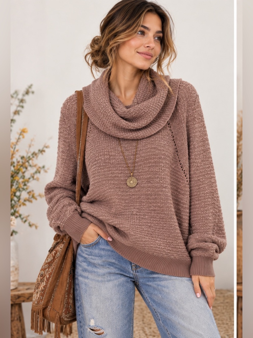 Free People Maeve Cowl Neck Boho Cottage-core Whimsy Sweater Long Sleeve Small P